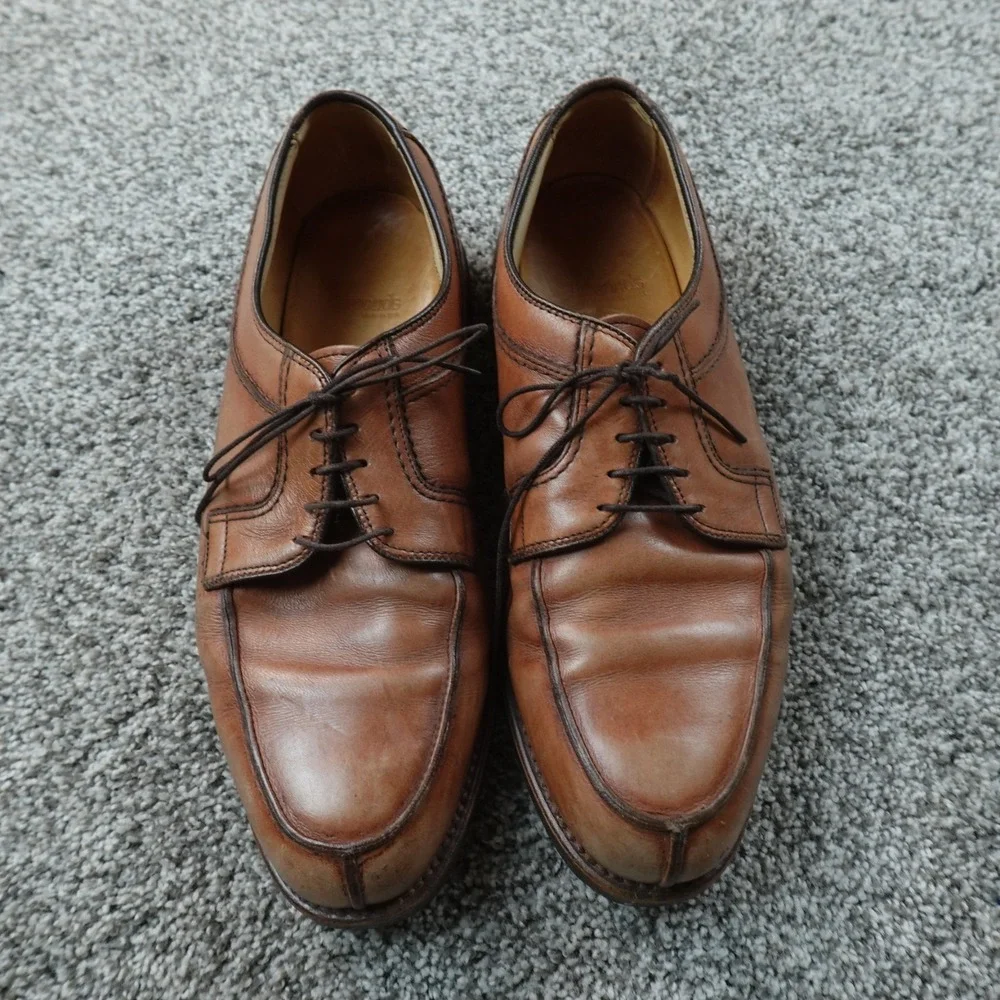 Allen Edmonds Becker Shoes Mens 10D Brown Burnished Cap Toe Pebble Calf Oxford